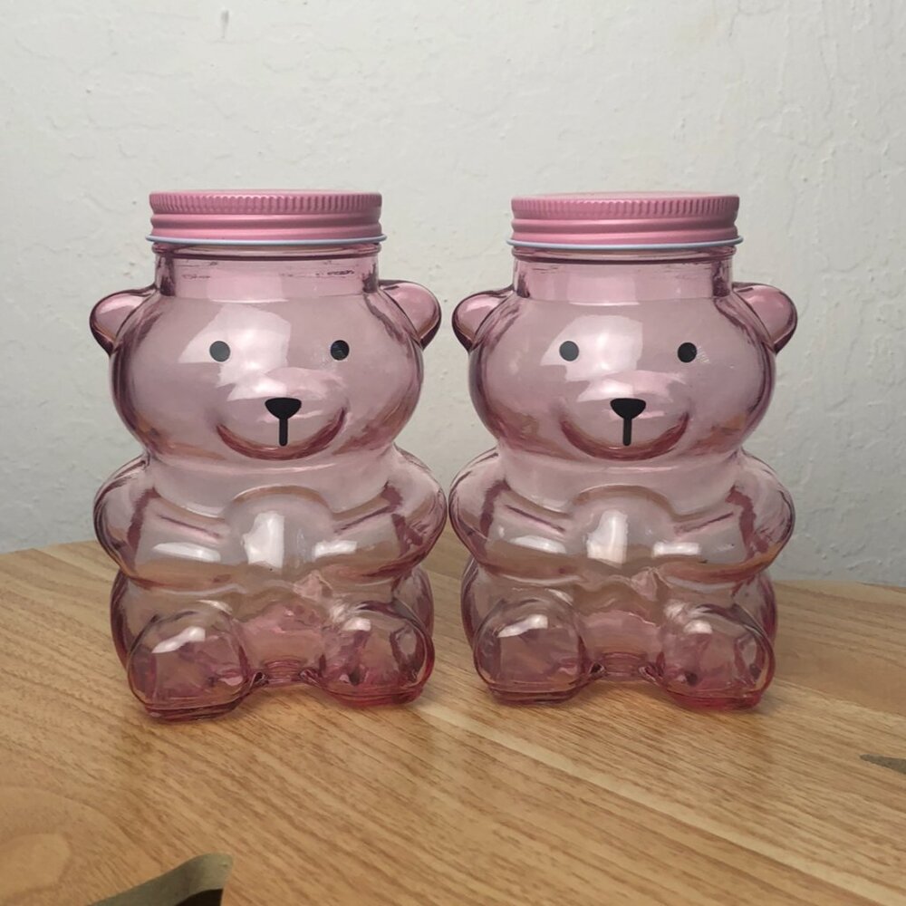 PINK GLASS TEDDY BEAR JARS